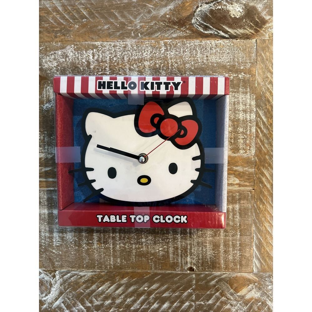 New Sanrio Hello Kitty Face In Red Bow Table‎ Top Clock In Box